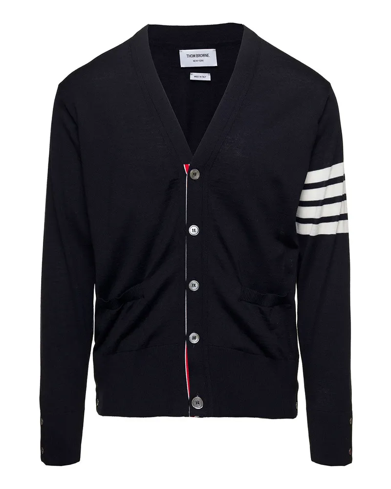Thom Browne Striped Virgin Wool Cardigan — Navy Navy