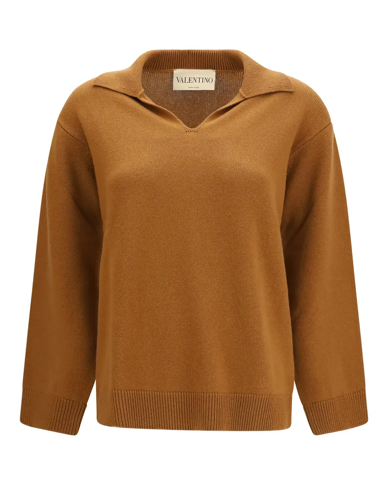 Valentino Garavani Women Cashmere V-Neck Sweater Bright Cuir Brown