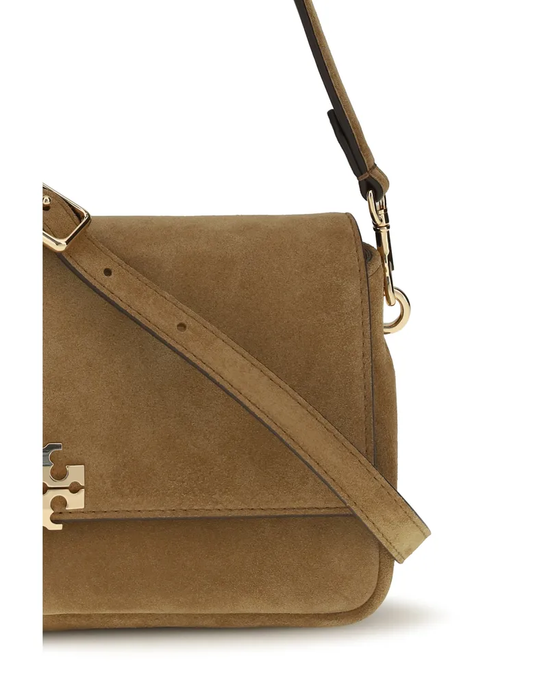 Tory Burch Women's Shoulder Bag Charlie Mini Toffee Suede Chamois Leather Brown