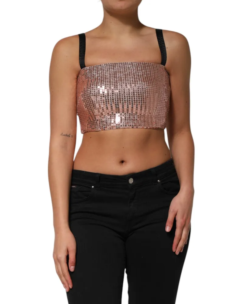 Dolce & Gabbana Women Pink Sequined Nylon Sleeveless Cropped Top Pink