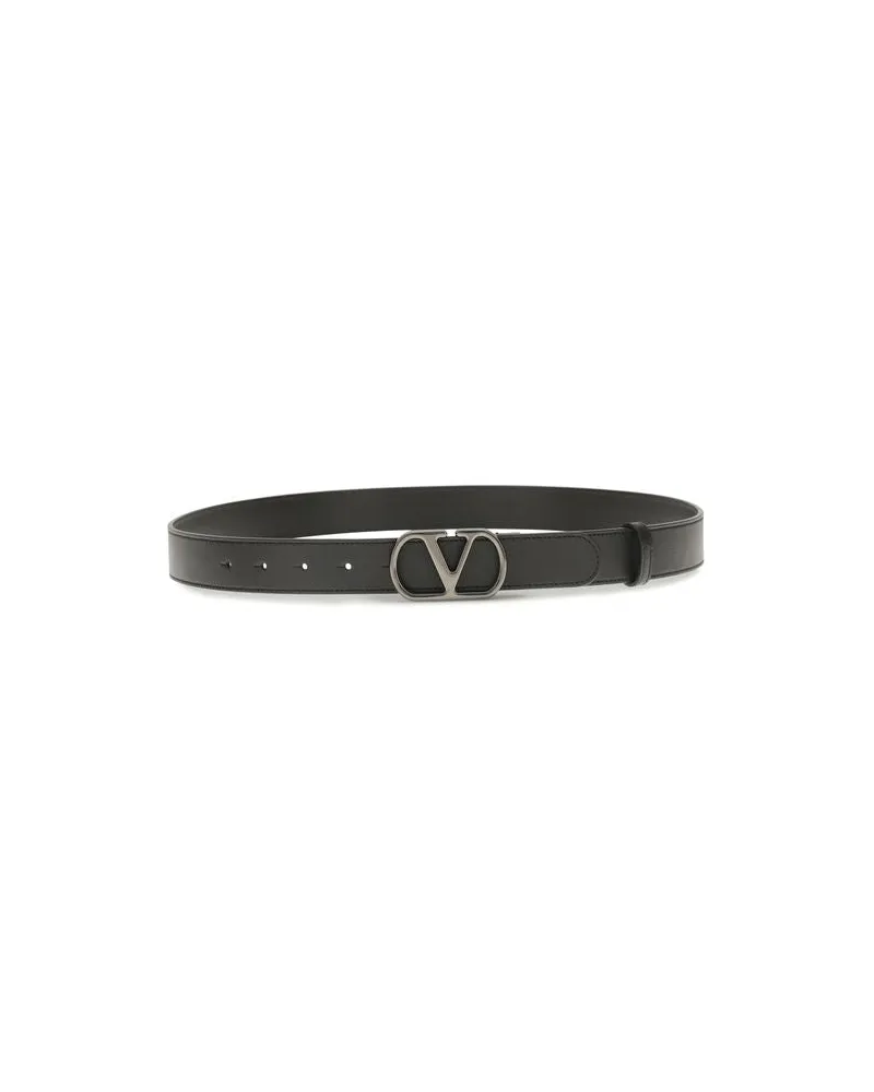 Valentino Garavani Men's Black Calf Leather Bos Taurus Regular Belt Black