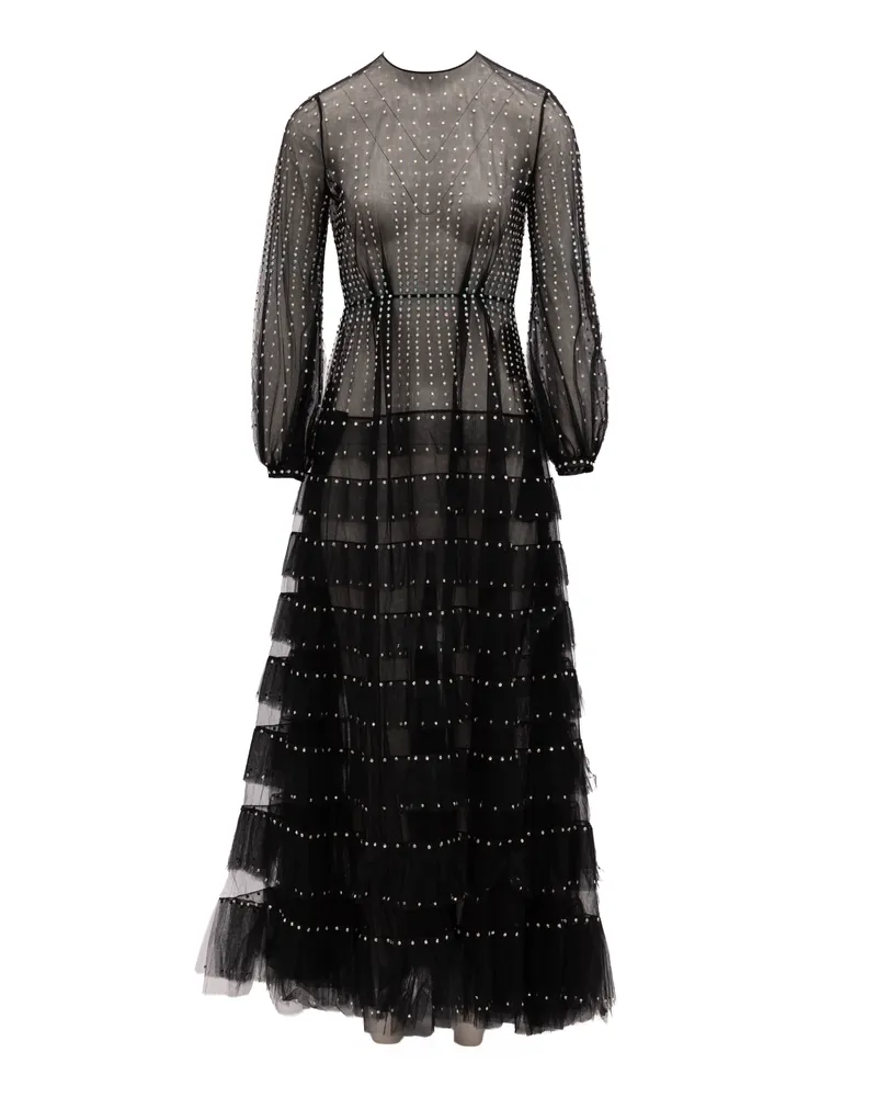 Valentino Garavani Women's Long Sleeve Evening Tulle Dress Black Black