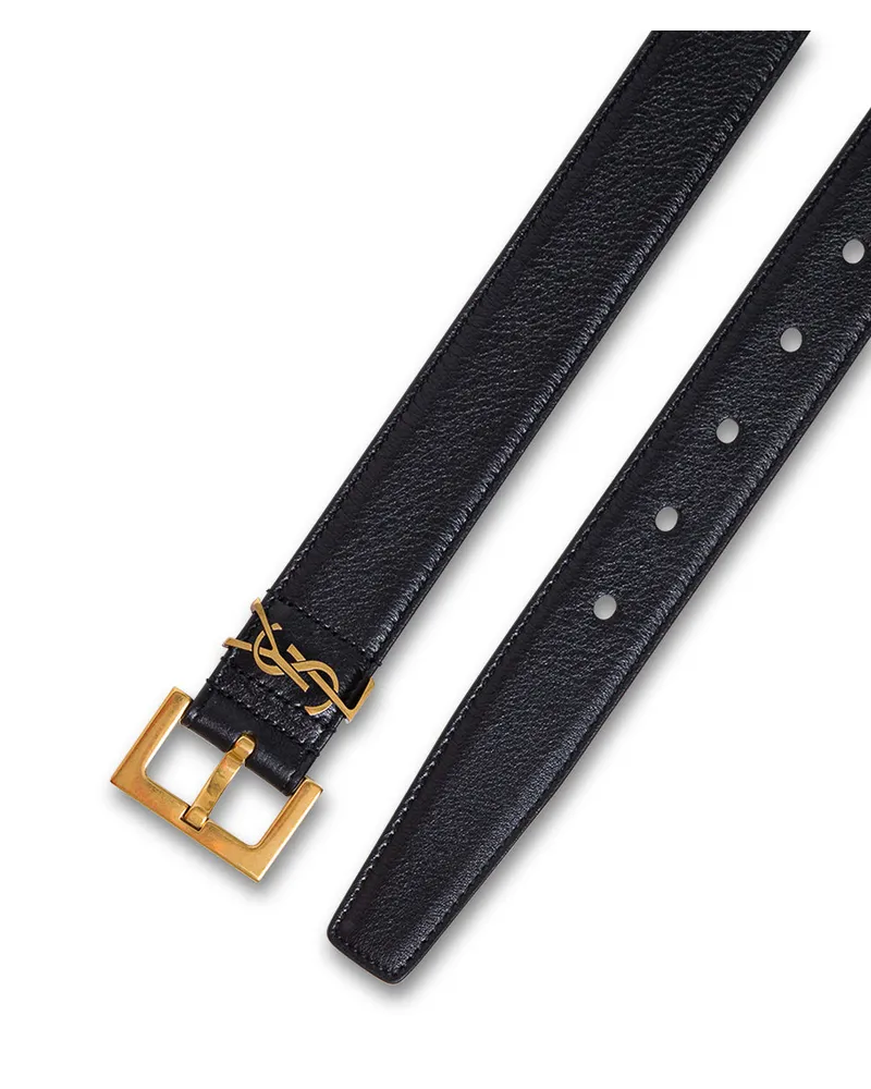 Saint Laurent Women's Leather Belt With Logo Buckle, Black Calf Black