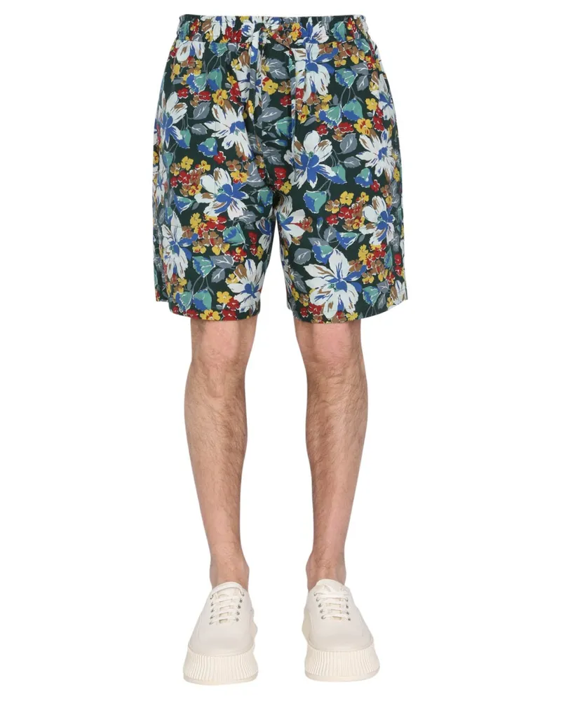 YMC Floral Print Cotton Bermuda Shorts — Multicolor Multicolor