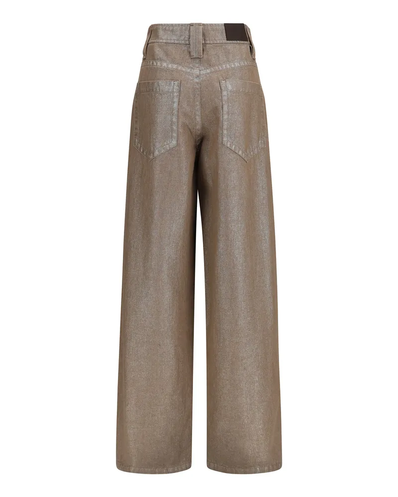 Brunello Cucinelli Lurex Wide-Leg Jeans — Beige Beige