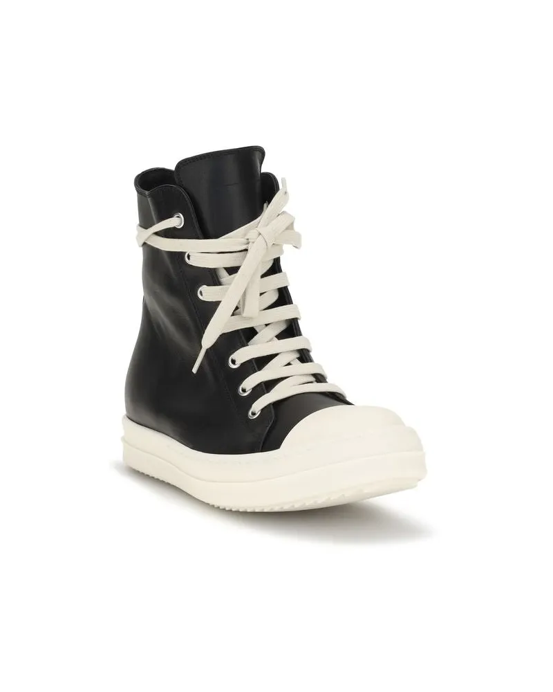 Rick Owens Women's Black Calf Leather Bos Taurus High Top Sneakers Black
