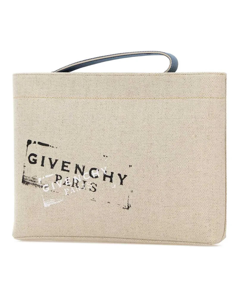 Givenchy Men's Sand Canvas Clutch Beigeblack Beige