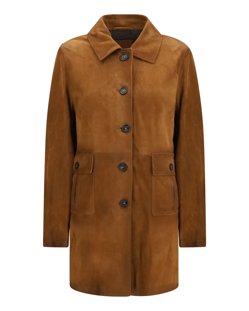 Valstar Women's Long Suede Jacket Tobacco Calf Leather Brown