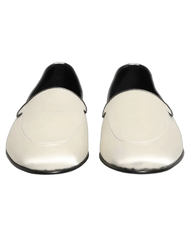 Dolce & Gabbana Men's White Satin Logo Slip On Flats Loafers Shoes Leather White