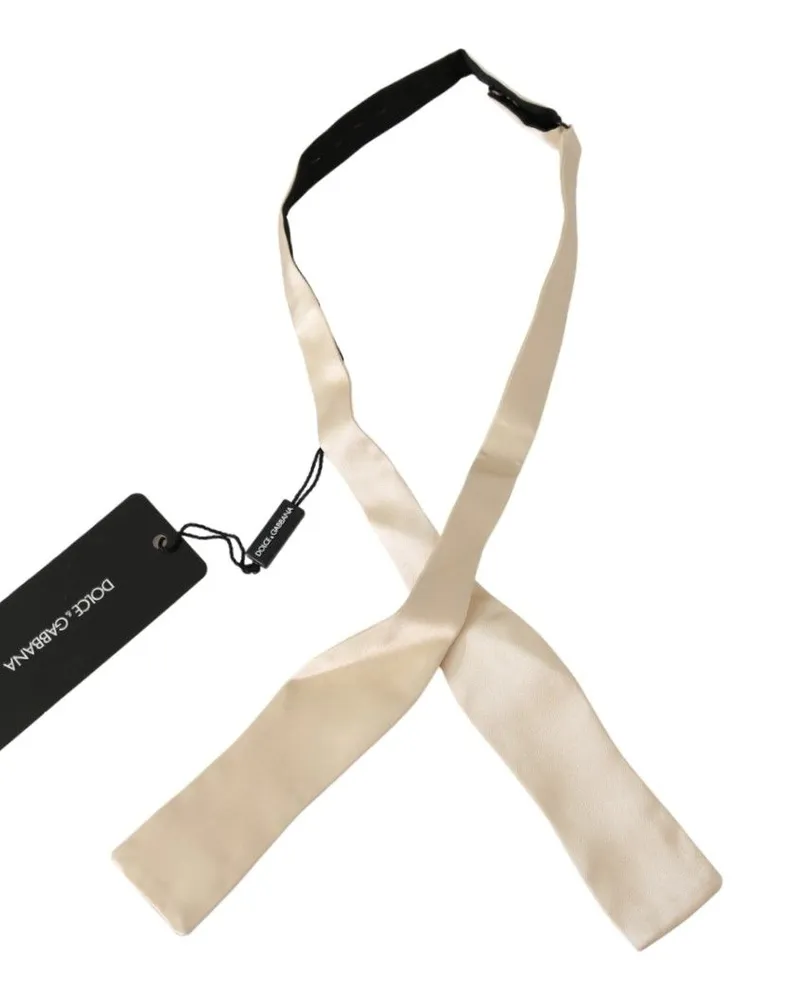 Dolce & Gabbana Beige Slim Skinny Men Necktie Silk Bowtie Accessory Beige