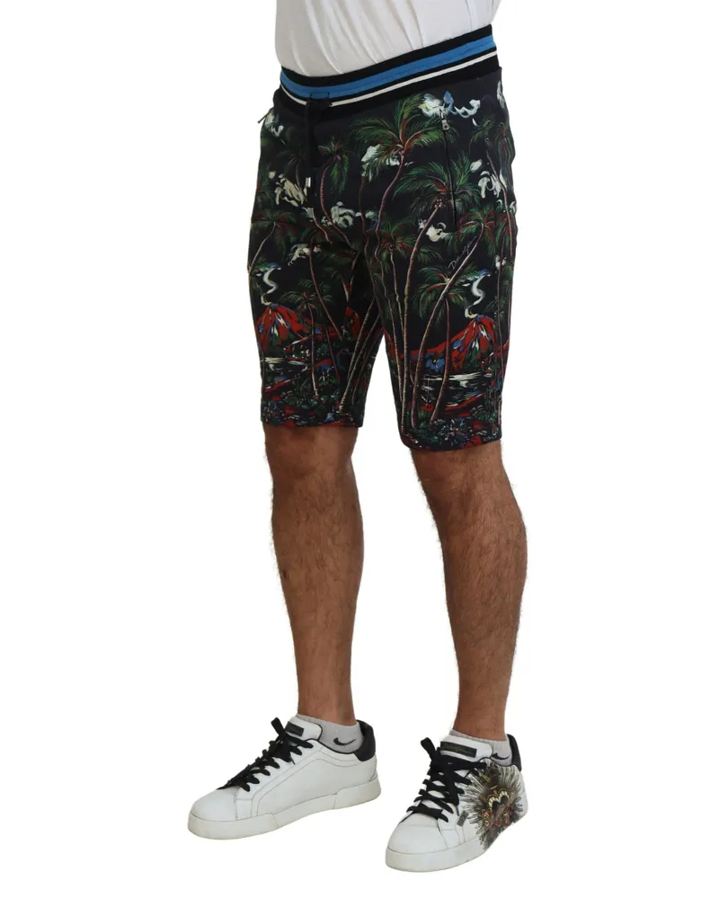 Dolce & Gabbana Men's Black Cotton Volcano Print Casual Shorts Black