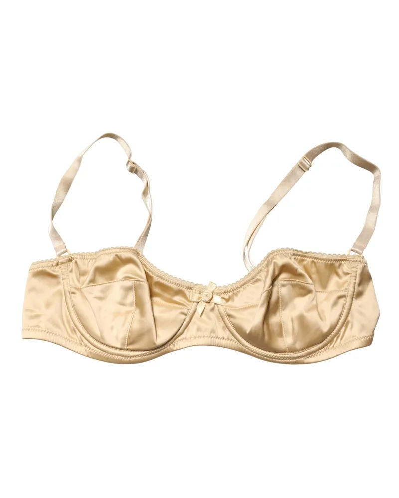 Dolce & Gabbana Women Beige Semi-Pad Underwire Balconette Bra Underwear Elastane Silk Clothing Beige