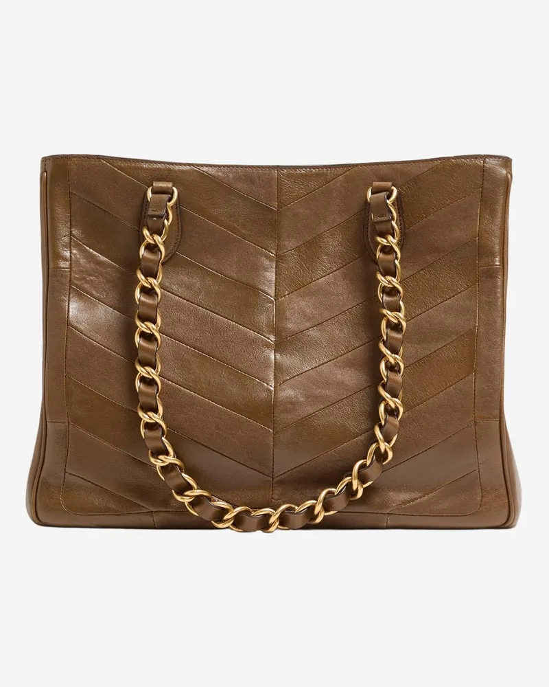 Valentino Garavani Women's Lasein Leather Bag With Chevron Pattern Brown Shoulder Brown
