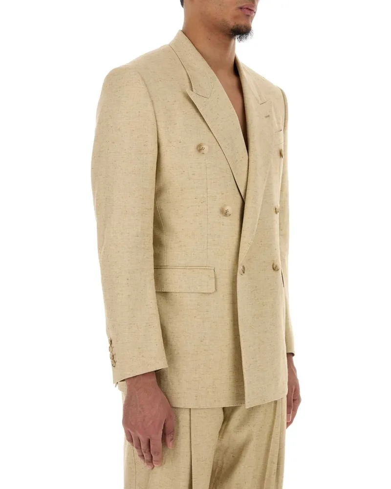 Dolce & Gabbana Hemp Silk Linen Double-Breasted Blazer — Beige Beige