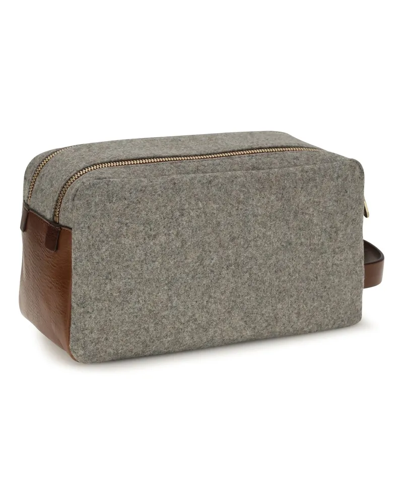 Brunello Cucinelli Men's Wool Beauty Case Army Washed Fleece Ovis Aries Cases Gray
