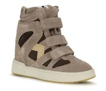 Women's Beige Calf Leather Bos Taurus High Top Sneakers