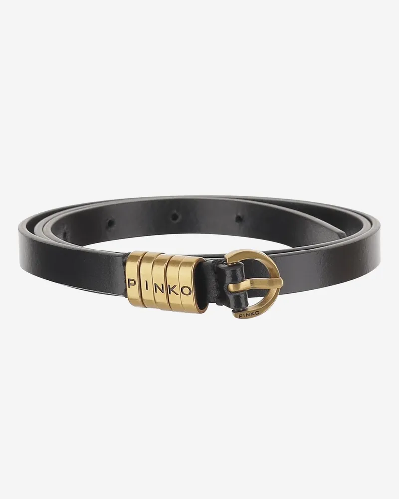 Pinko Women's Leather Belt With Logo Black Black