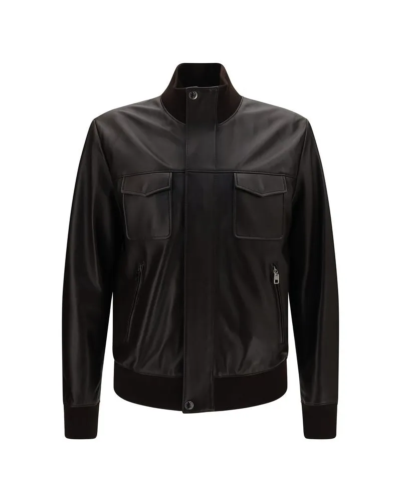 Dolce & Gabbana Lambskin Bomber Jacket — Black Black