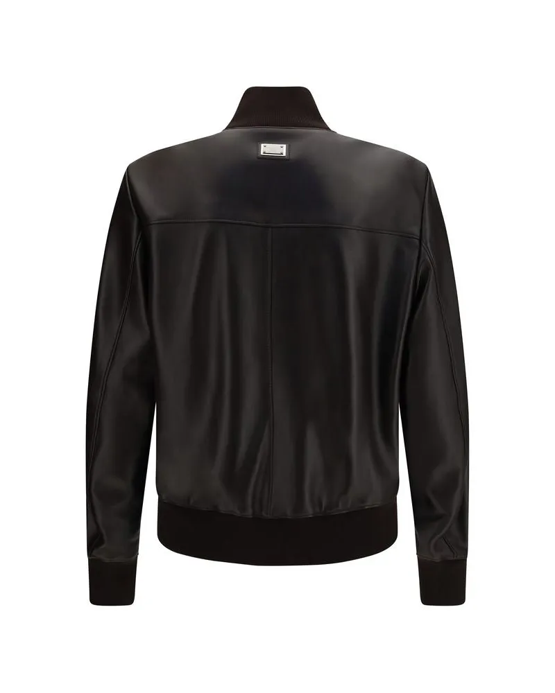 Dolce & Gabbana Men's Brown Lamb Ovis Aries Leather Jacket Clothing Black