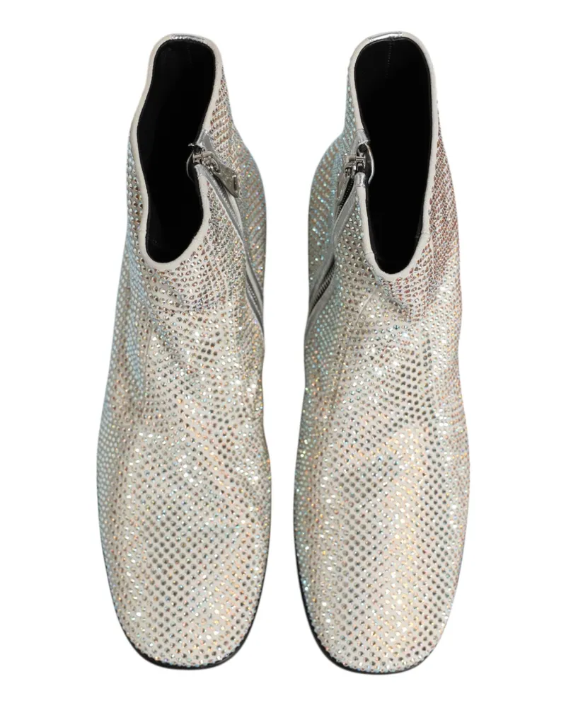 Dolce & Gabbana Men's White Strass Dg Logo Heels Ankle Boots Shoes White