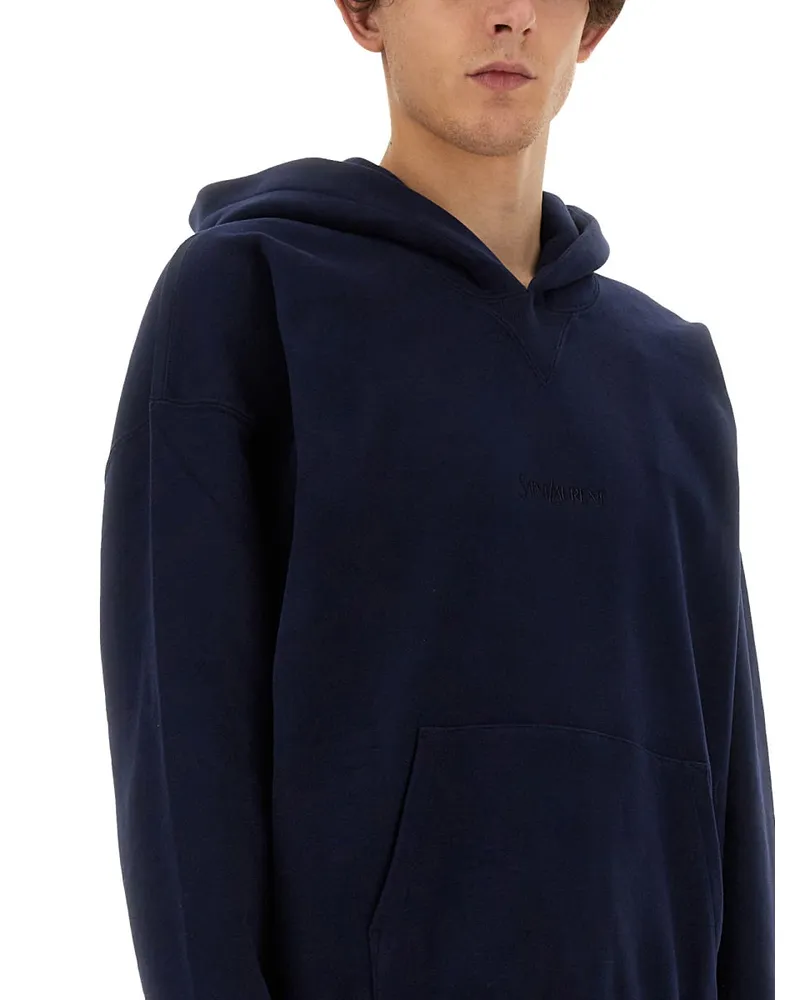 Saint Laurent Cotton Hoodie — Blue Blue