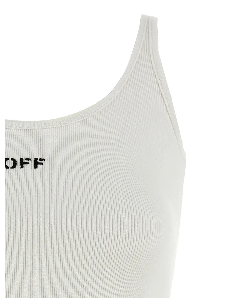 OFF-WHITE Logo-Embroidered Ribbed Stretch Cotton Tank Top — White White