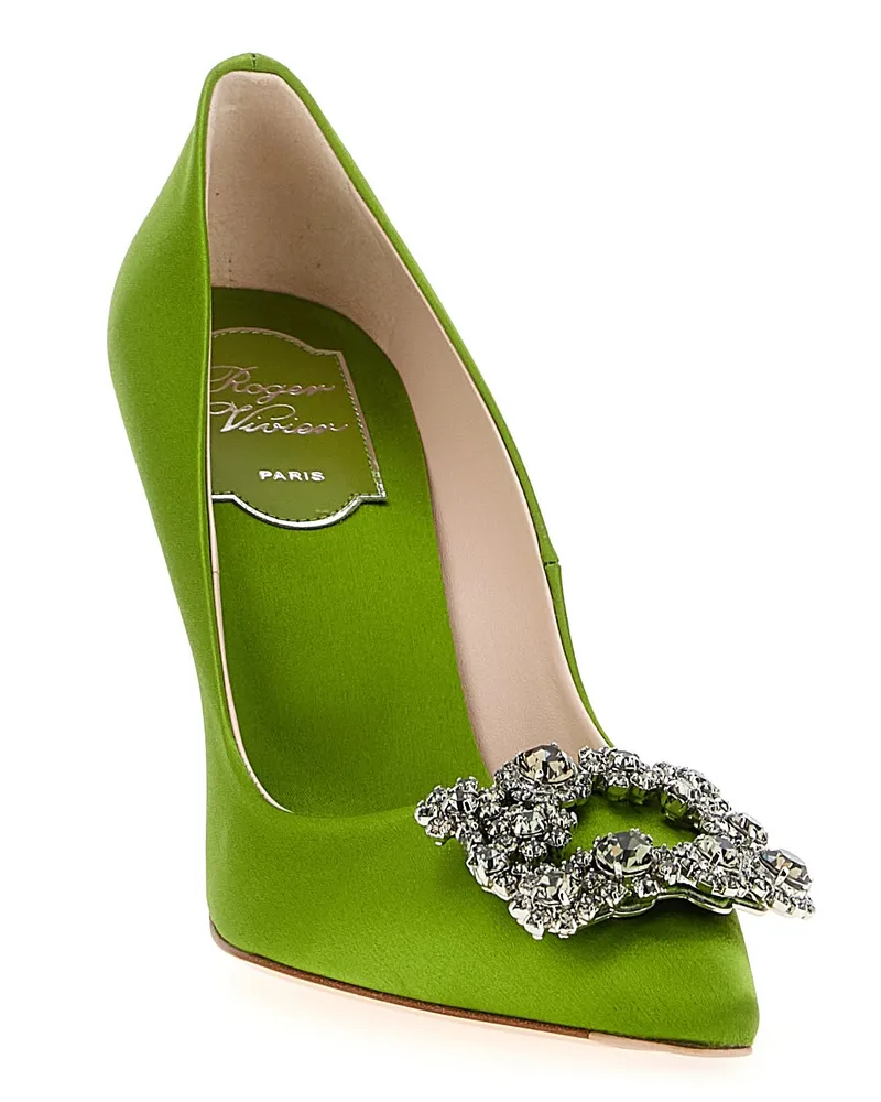 Roger Vivier Women's Bicolor Viscose High Heel Pumps Green
