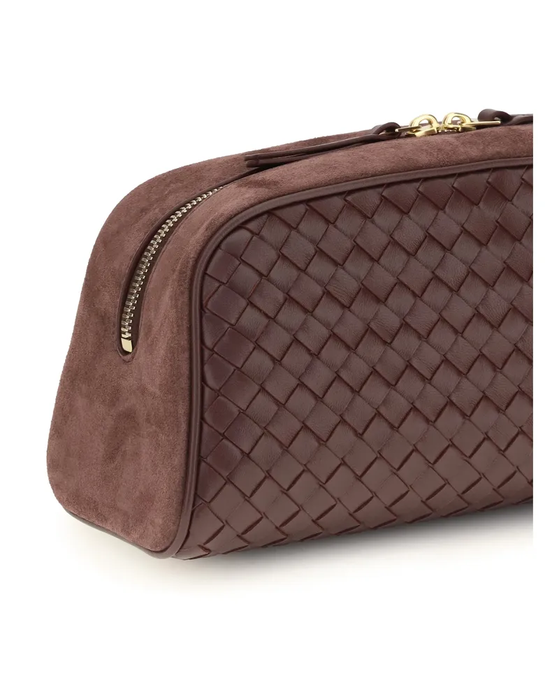 Bottega Veneta Women's Pouch Nodo Large Deep Mahogany-Gold Lamb Leather Clutch Bags Mahogany/gold Brown