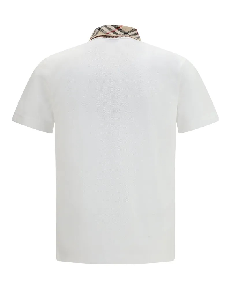 Burberry Men's Cotton Check Collar Polo Chalk Top T-shirts And Polos White