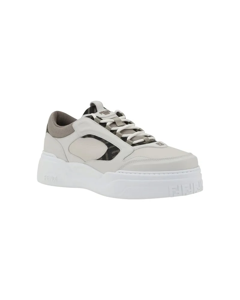 Fendi Men's White Calf Leather Bos Taurus Low Top Sneakers White