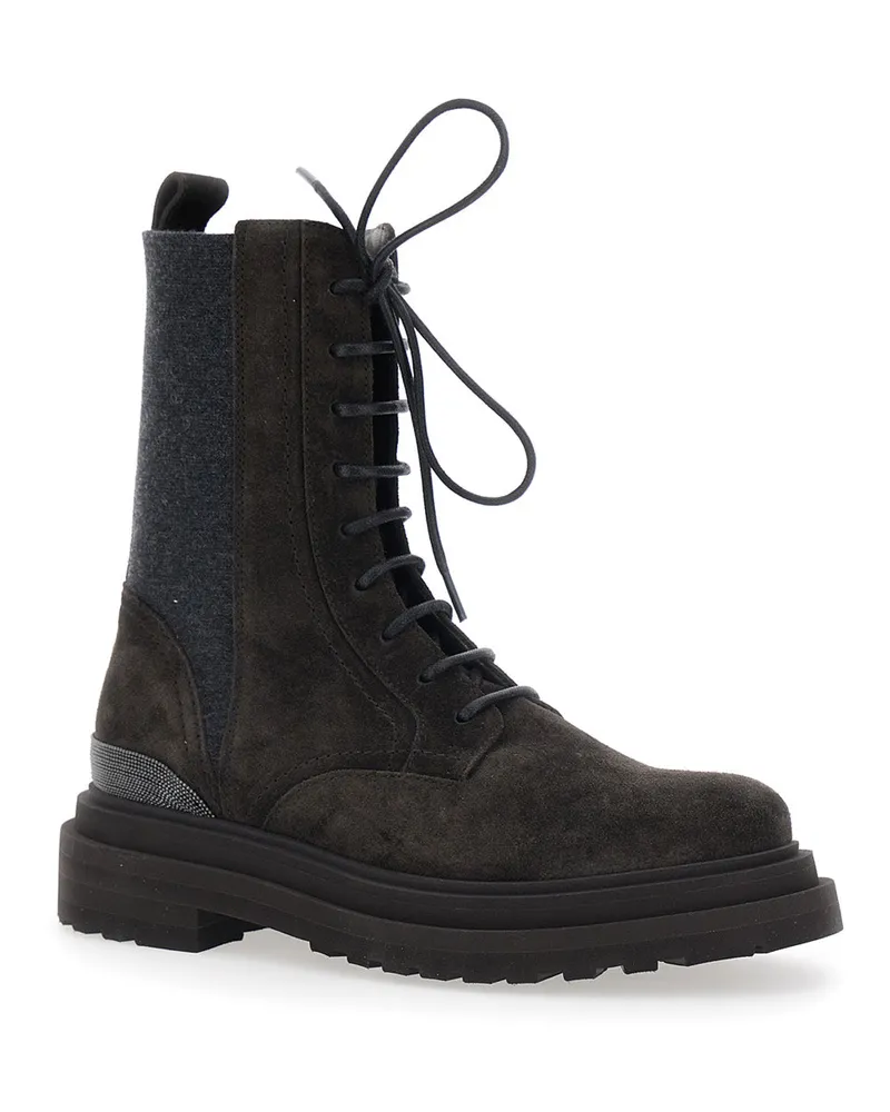 Brunello Cucinelli Women's Suede Lace-Up Boots Brown Brown