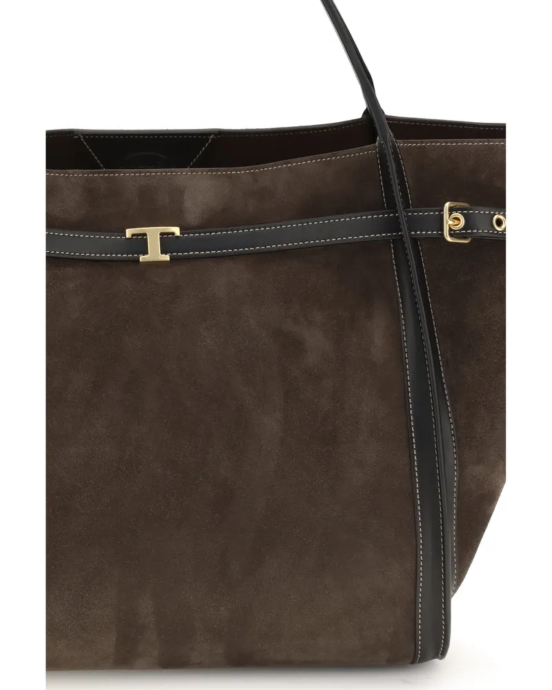 TOD'S Women's Tote Bag Suede Brown Calf Leather Shoulder Brown