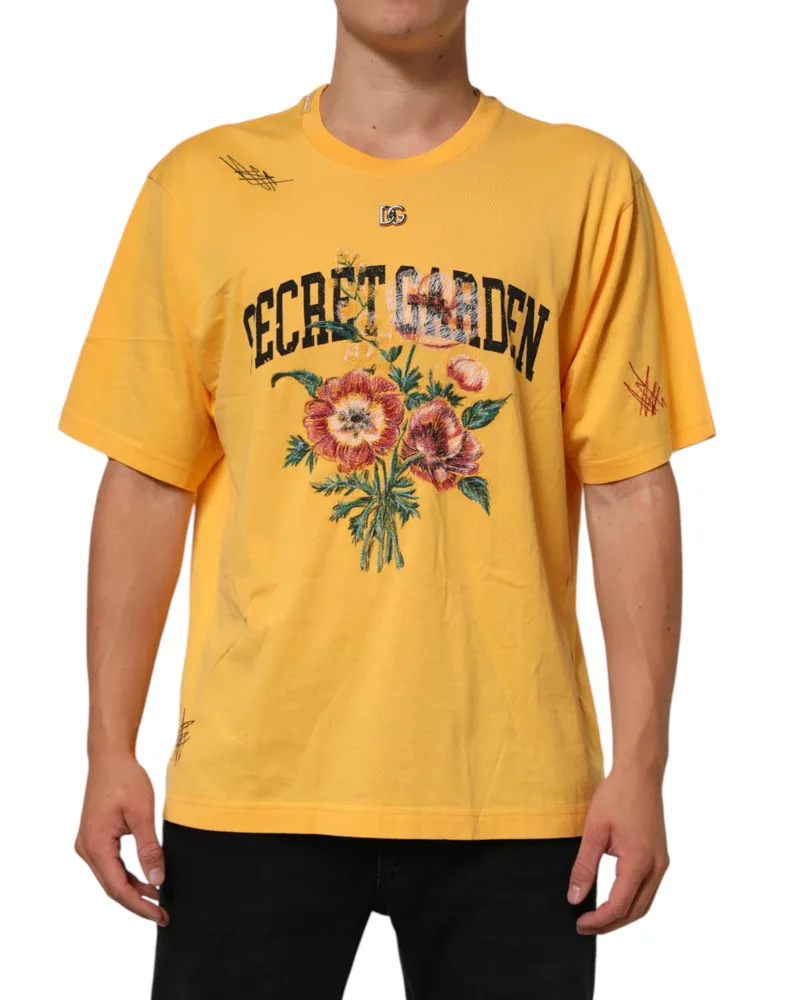 Dolce & Gabbana Men's Yellow Secret Graden Floral Cotton Crewneck T-Shirt Yellow