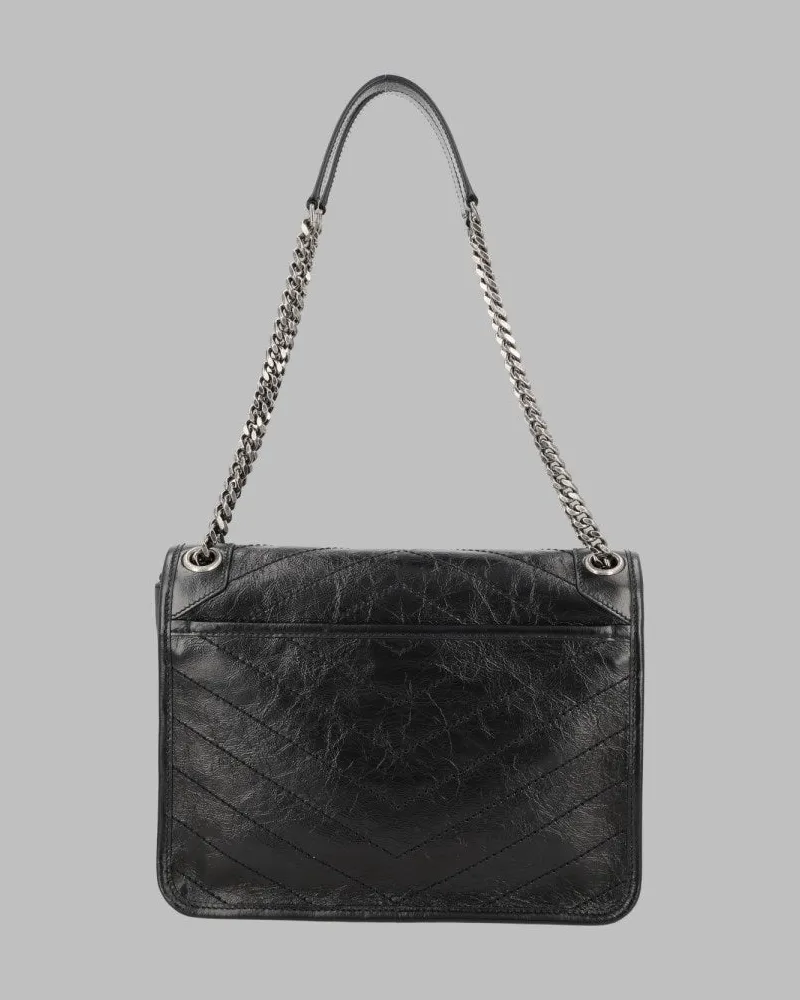 Saint Laurent Niki Calfskin Leather Shoulder Bag — Black Black
