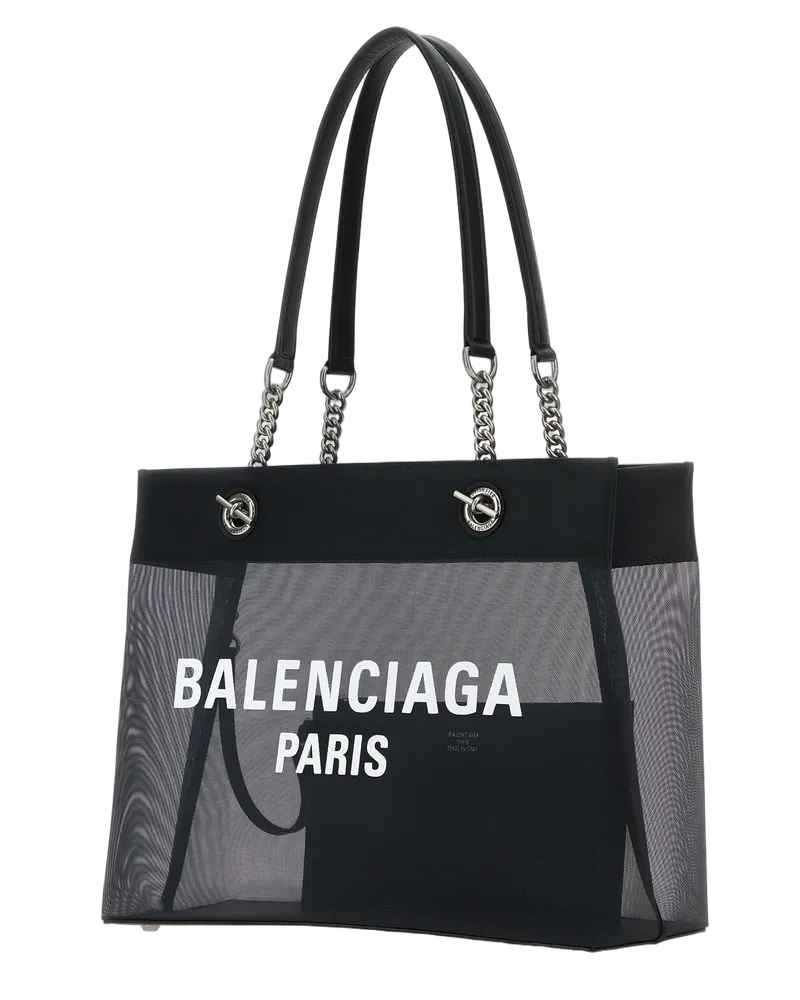 Balenciaga Logo-Print Mesh-Panel Shoulder Bag — Black Black
