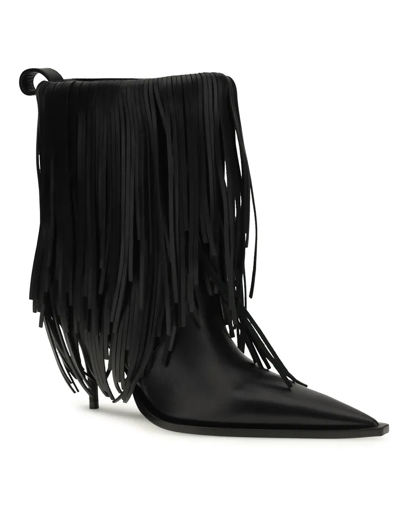 Balenciaga Women's Avenue Fringe Ankle Boots Black Calf Leather Bos Taurus Black