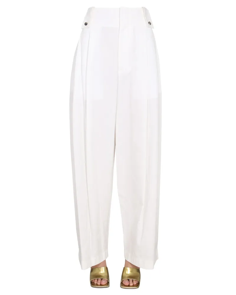 Bottega Veneta Wide-Leg Cotton Blend Trousers — Ivory Ivory