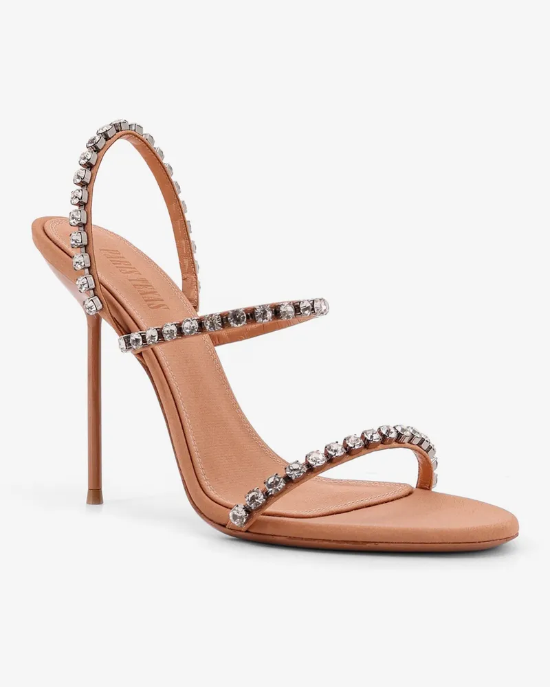 Paris Texas Women's Lidia Satin Sandals With Crystal Detail Beige Satin-Leather Satin/leather Beige