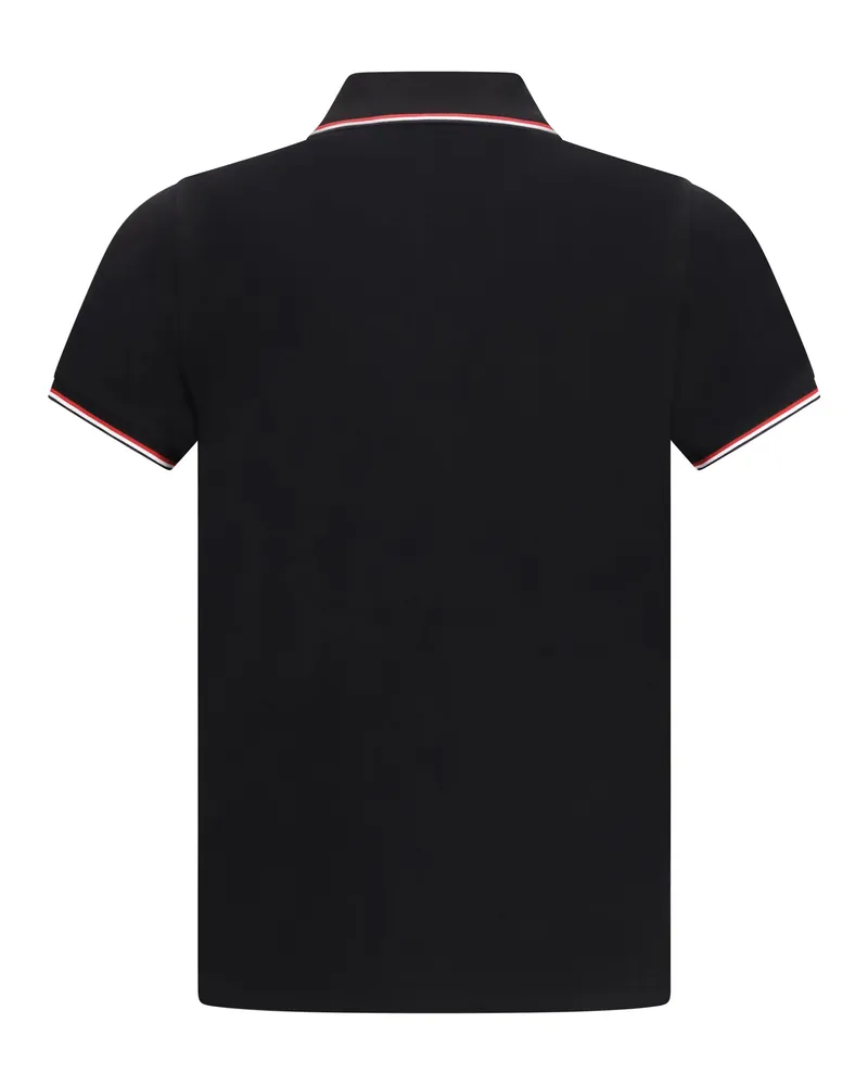 Moncler Cotton Piqué with Tricolour Details Polo — Black Black