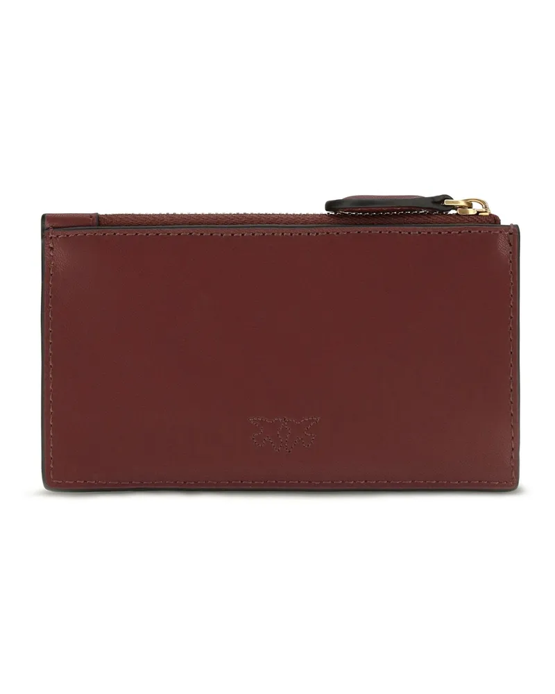 Pinko Women's Airone Leather Cardholder Ribes Intenso-Antique Gold Calf Bos Taurus Wallet Burgundy