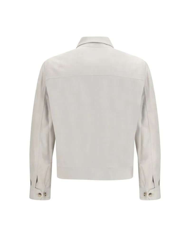 Brunello Cucinelli Men's Beige Leather Jacket Clothing Beige