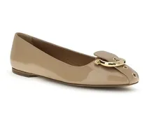 Women's Beige Calf Leather Bos Taurus Ballet Flats