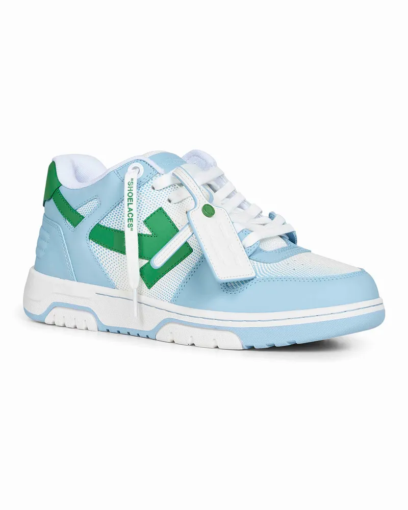 OFF-WHITE Men's Baby Blue And Green Gradient Sneakers Blue-Green Calf Leather Trainers Blue/green Blue