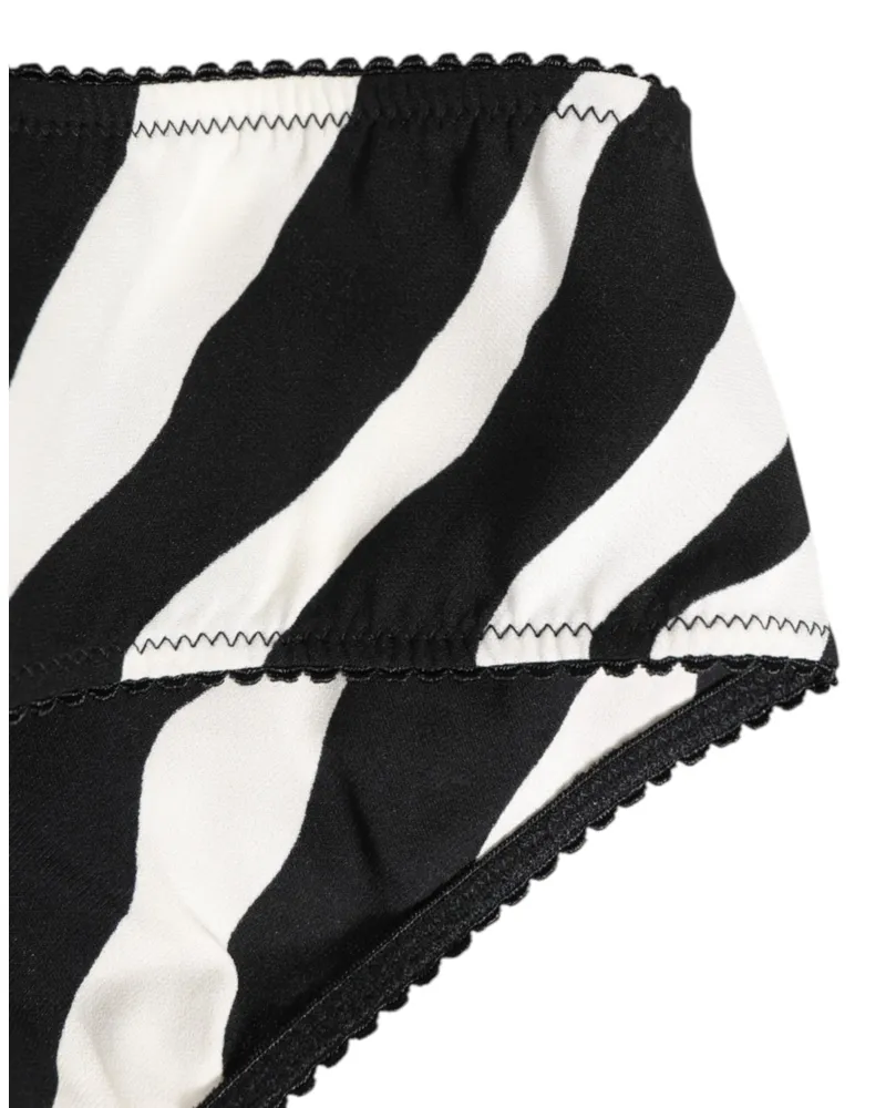Dolce & Gabbana Women Zebra-Print Silk Slip Briefs Black Elastane Bodysuits Black