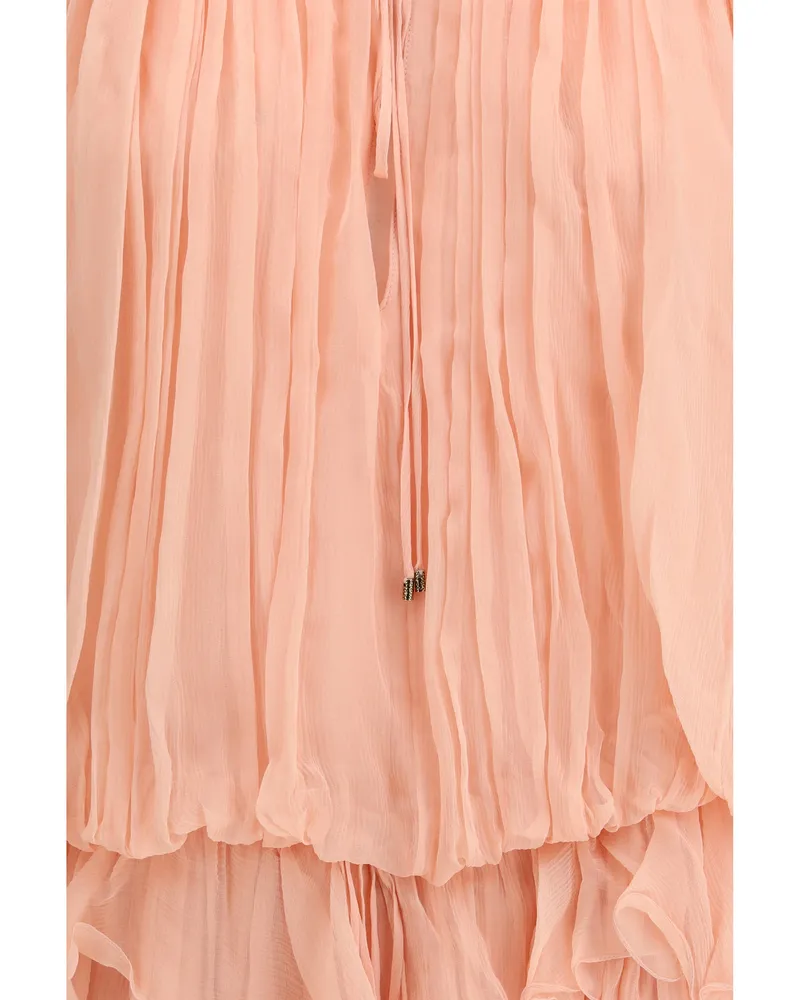 Chloé Women's Mini Dress With Cape Tan Rose Silk Outer Tan