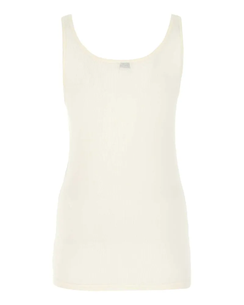 Saint Laurent Women Ivory Modal Blend Tank Top 9502 Exterior: Cotton T-Shirt T-shirts And Polos White