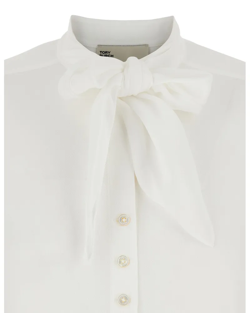 Tory Burch Pussybow Collar Blouse — White White