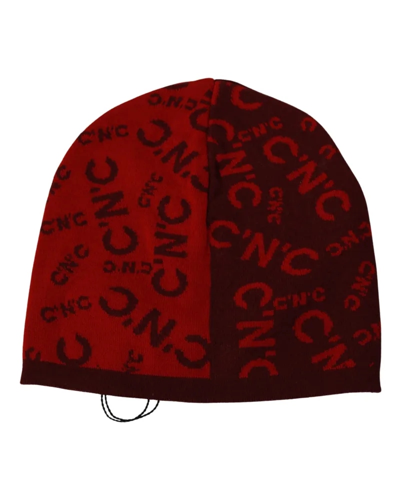 CoSTUME NATIONAL Men's Red Wool Blend Branded Beanie Hat Red