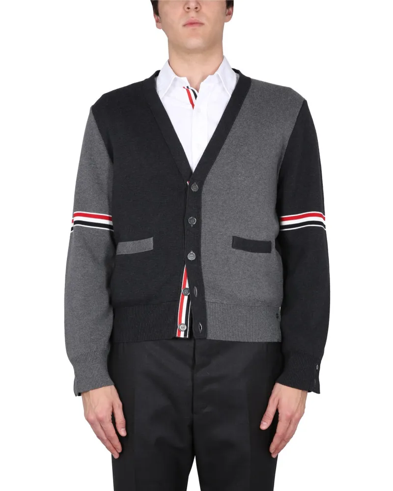 Thom Browne V-Neck Cotton Cardigan — Gray Gray