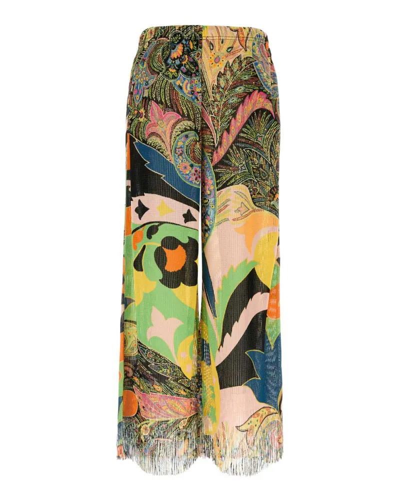 Etro Women's Embroidered Viscose Wide-Leg Pant Tampafdoblu Pantaloni Trousers Multicolor